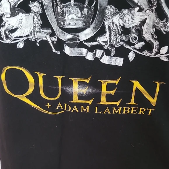 Queen And Adam Lambert Black Graphic Tee with Gold and White Design - Picture 4 of 8
